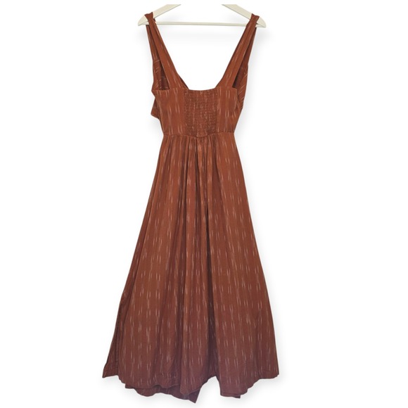 FREE PEOPLE Midi Dress Caldasi Bronze Striped Tie Front Sz XS Cottagecore Casual - Picture 7 of 14